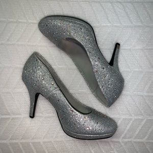 silver glitter high heels